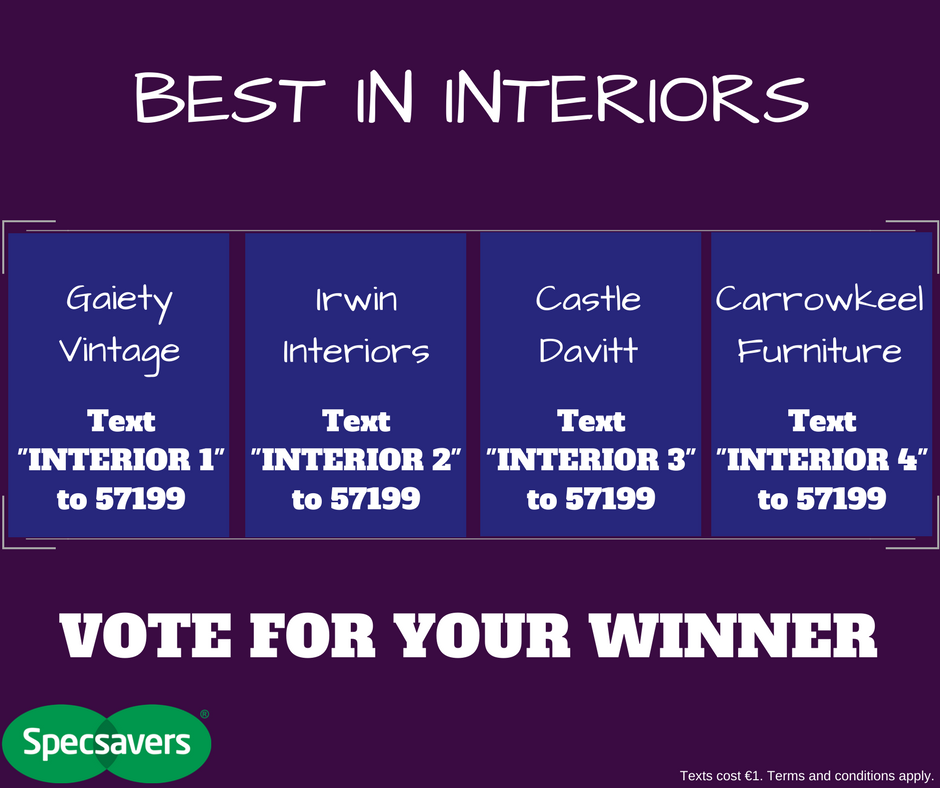 MayoStyleAwards's tweet photo. BEST IN INTERIORS: Vote for who you think deserves to win Best in Interiors in the Mayo Style Awards! https://t.co/WFvpWFRvjC https://t.co/90DzIRjb64