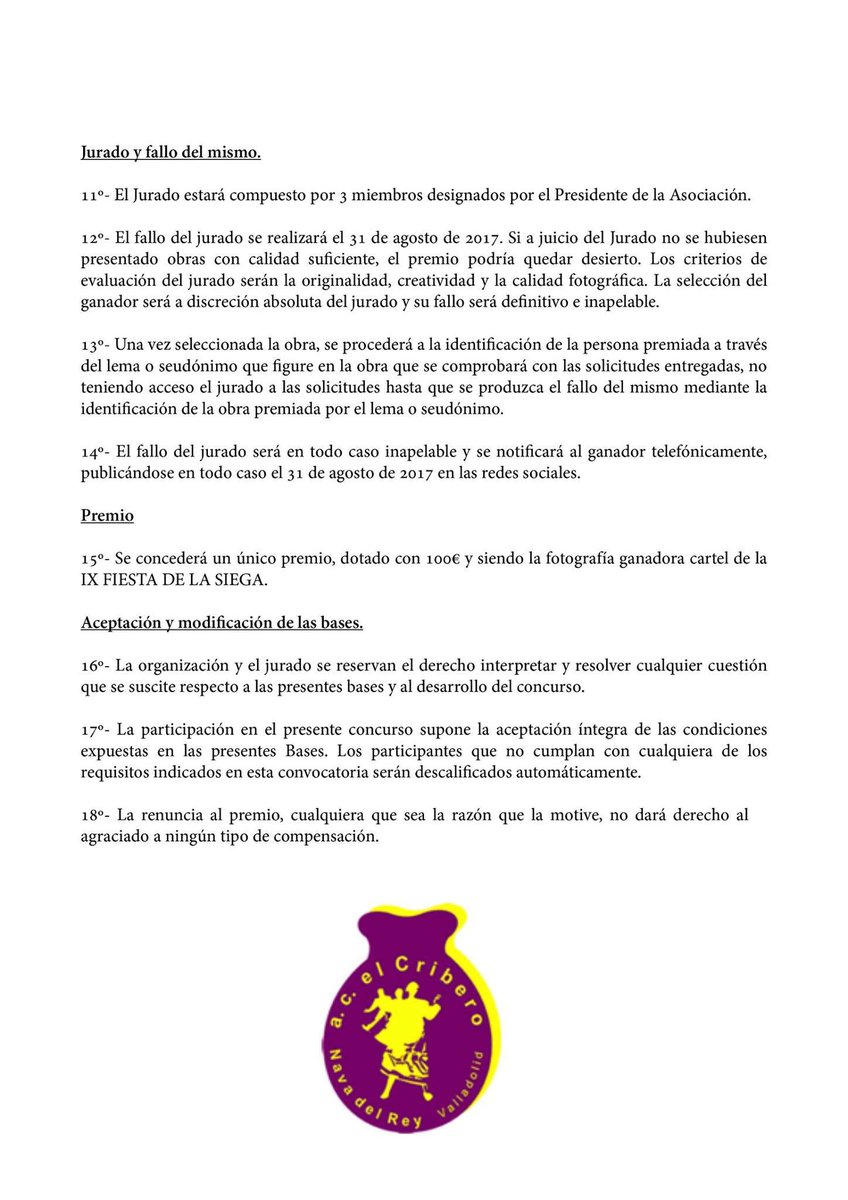 Os dejamos las bases del concurso fotográfico VIII FIESTA DE LA SIEGA