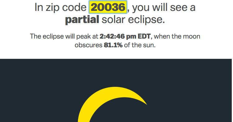 earthskyscience's tweet photo. This link will show you how much of the August 21 solar eclipse you'll see from your own zip code.
https://t.co/wCxWy3rZ2z https://t.co/EancbExAyp