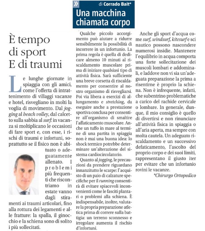 CorradoBait's tweet photo. L'estate risveglia voglia di #sport. Ecco alcuni consigli per evitare infortuni e traumi. Il mio intervento su @ilgiornale
#GoodBait https://t.co/fyuMr8eH1z