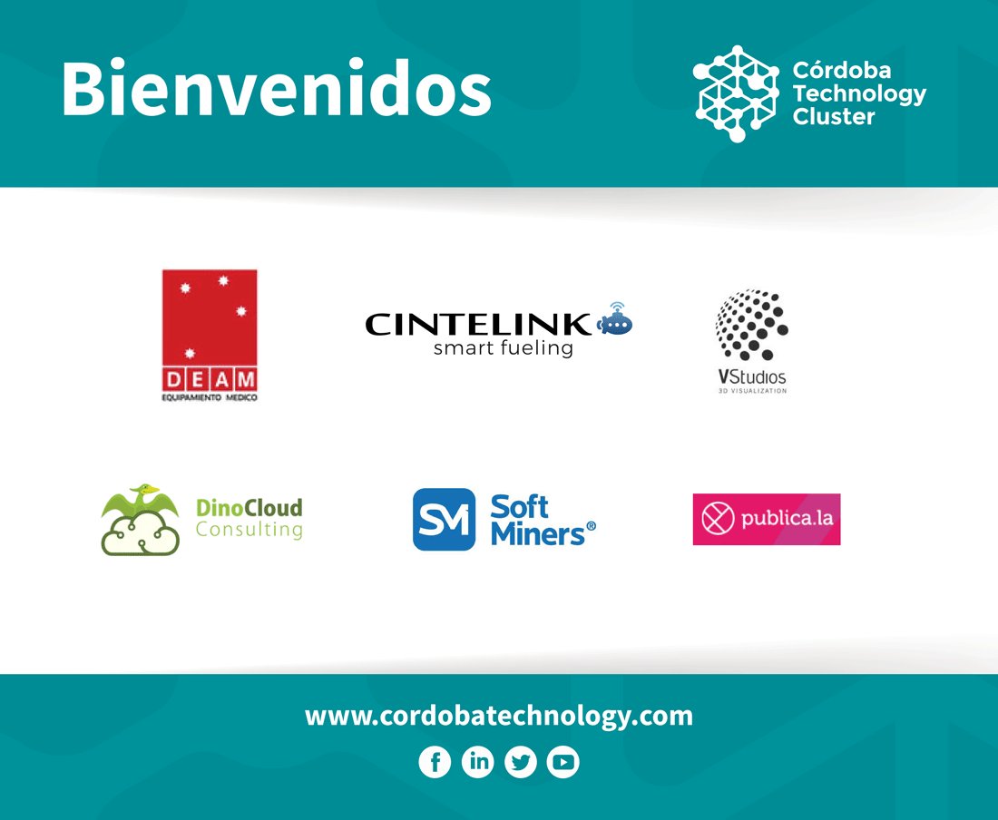 ClusterCba's tweet photo. Le damos la Bienvenida a la comunidad @ClusterCba a #NuevosSocios #Deam, #Cintelink, @VStudios3D, @DinoCloud_ , @softminers, #publicala https://t.co/VVoSROZcR3
