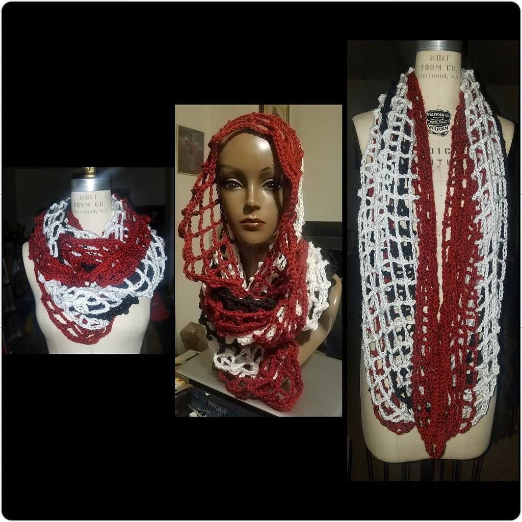 crochetkingpin's tweet photo. Just finished: red black and white double wide mesh infinity scarf. $25
.
.
.
.
.
.
.
.
#crochet #forsale #icroche… https://t.co/TdLQSVkK0r https://t.co/Ai4o1nSR26