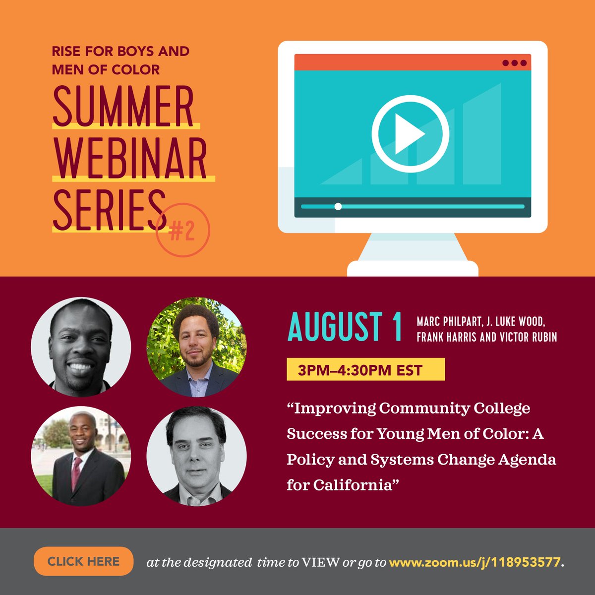risebmoc's tweet photo. Join us Tuesday (8/1), at 3pm EDT for a webinar on Improving Community College Success for Young Men of Color: https://t.co/gxOth8TD5S https://t.co/3VBMJOhSe7