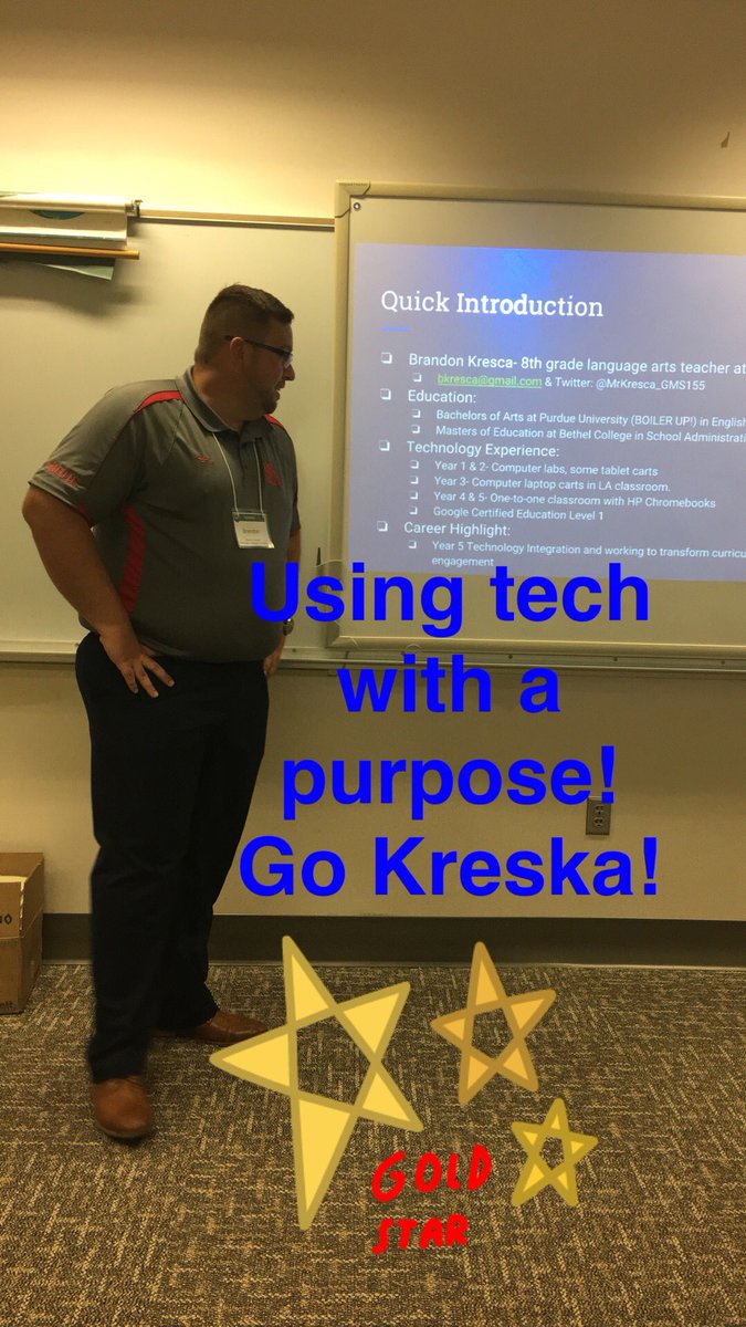 ThatMrsHackett's tweet photo. Great seeing my colleague @MrKresca_GMS155 share his passion for using tech in the classroom with a purpose! #phmtech17 https://t.co/hUhwTr4PZa