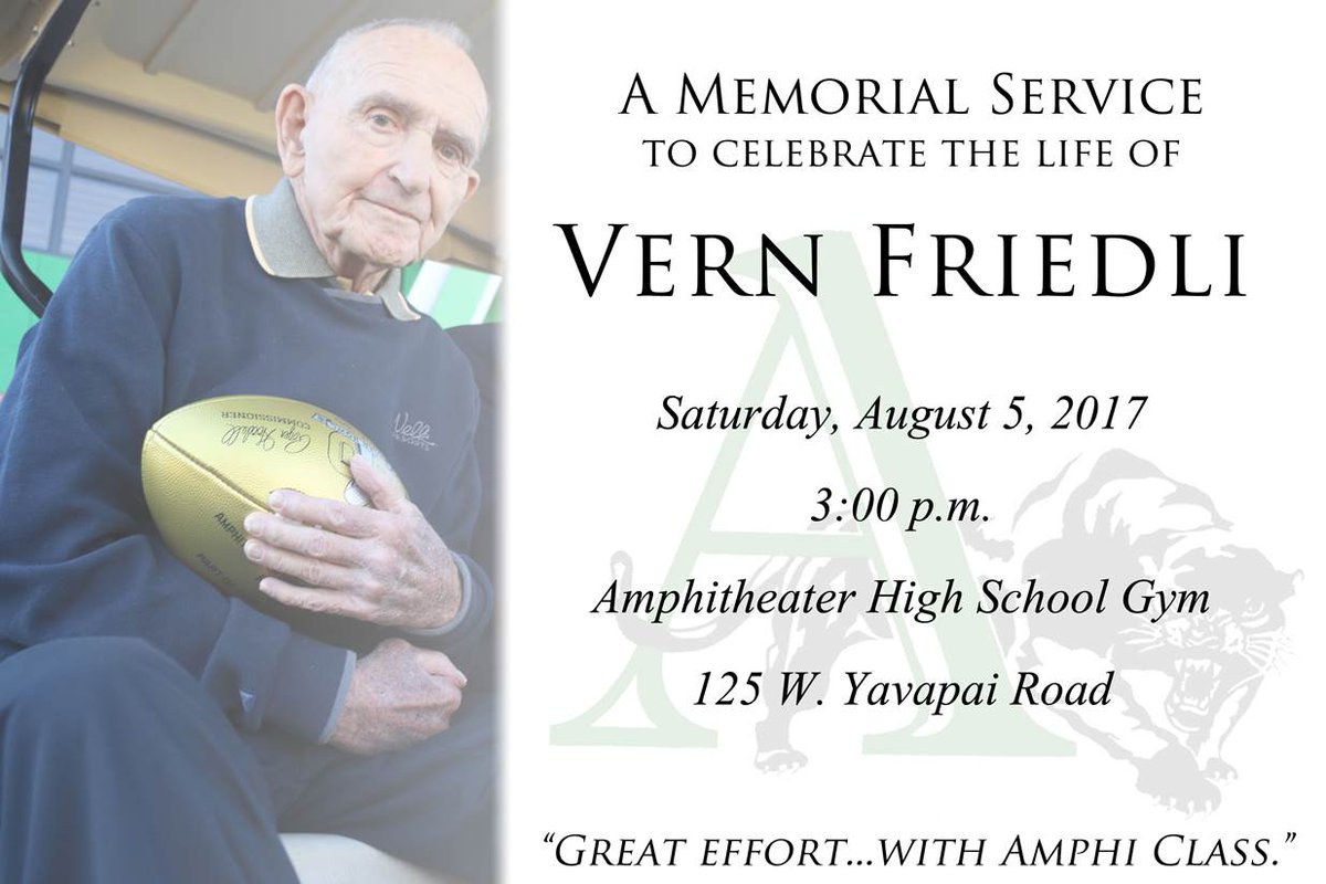 kgun9's tweet photo. REMEMBERING THE LIFE OF A LEGEND: Memorial service for Amphi football coach Vern Friedli set for Aug. 5. https://t.co/wfS5qVQl0q