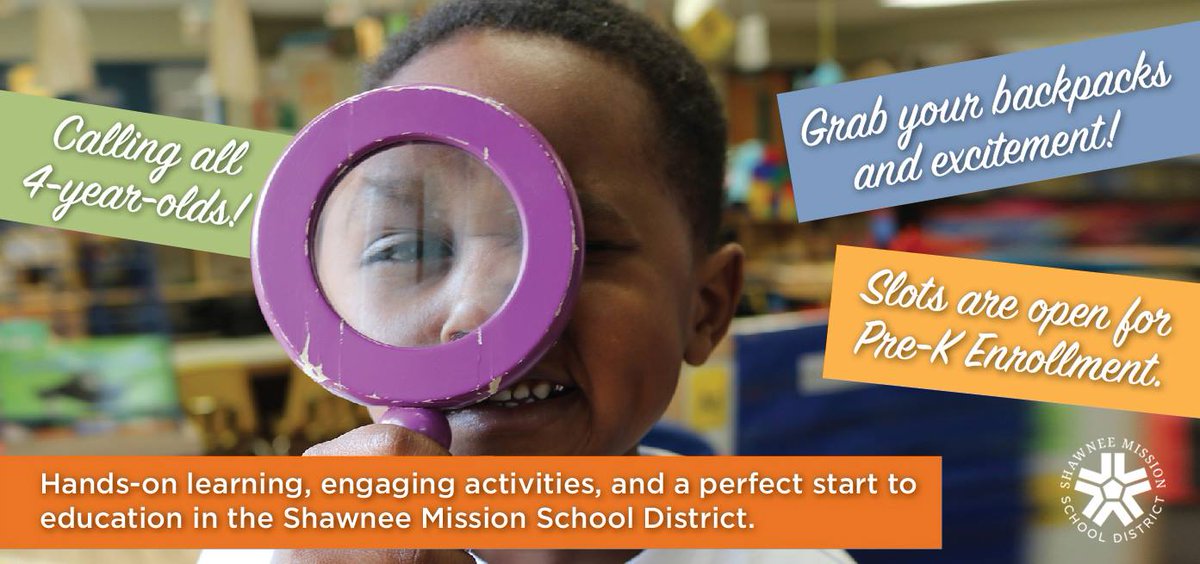 theSMSD's tweet photo. Calling all 4-year-olds! Slots are available for pre-kindergarten in the Shawnee Mission School District. More info: https://t.co/VfjqxgQA1C https://t.co/hvaCZWvdud
