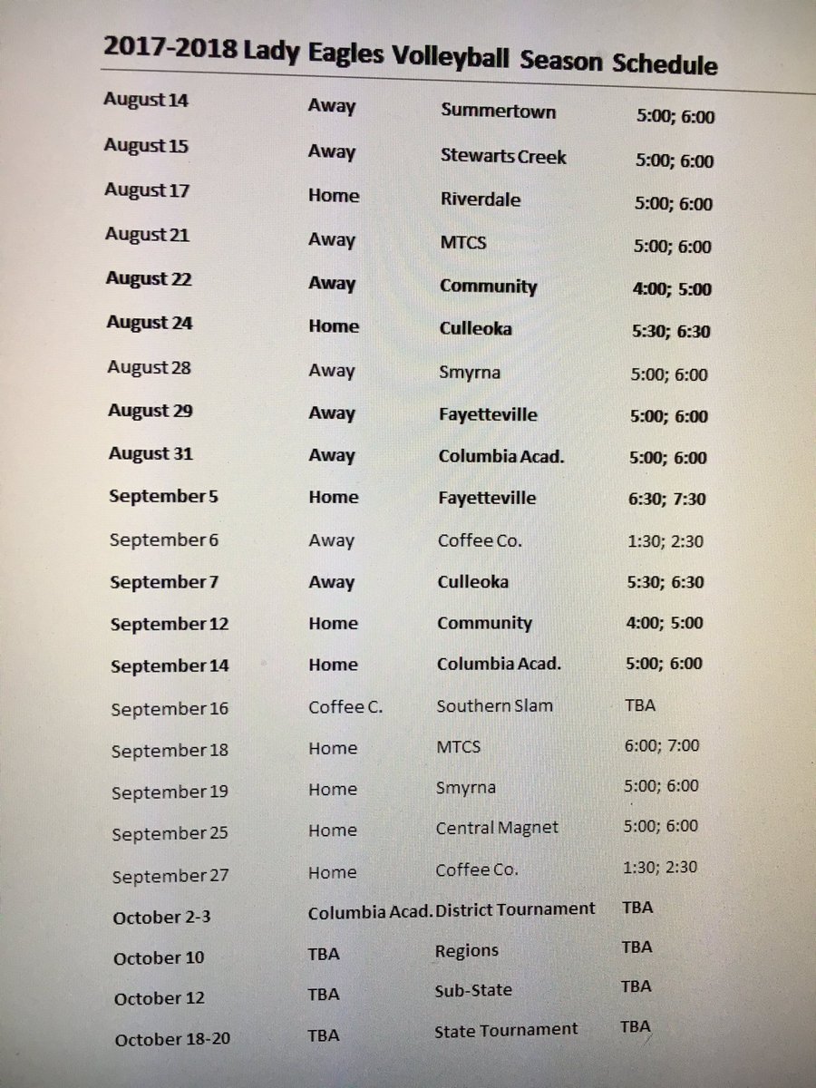 eaglevilleath's tweet photo. Lady Eagles Volleyball Schedule.  @theEHSsection https://t.co/7DoliU7Ttt