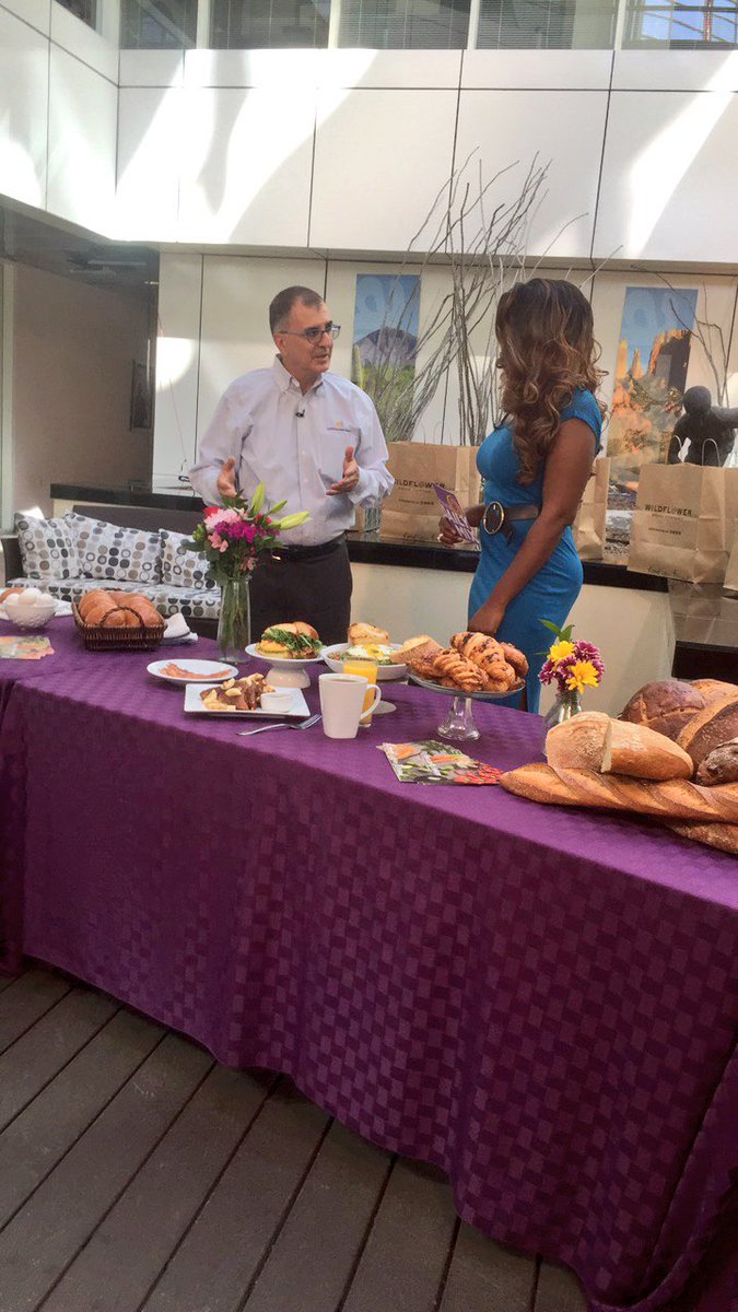 WildflowerBread's tweet photo. Did you catch our fearless leader @WildflowerCEO on @AZTV_7 this morning? Discussing our #ArizonaBreakfastWeekend deal & cooking up a storm๐ณ https://t.co/cNVpwPTXRr