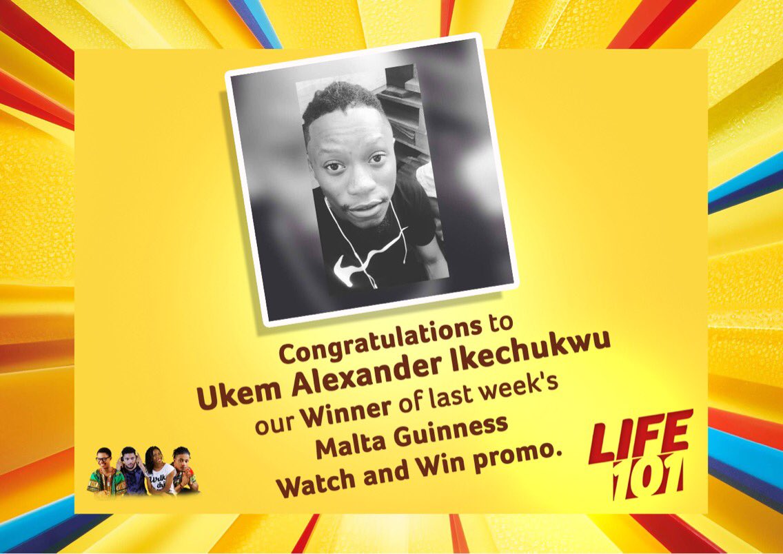 LIFE101ng's tweet photo. Our #Life101 #MaltaGuinnessWatchandWin promo grand prize winner is @arlexskillz. He wins our N100,000 https://t.co/2JVfTIgYvM