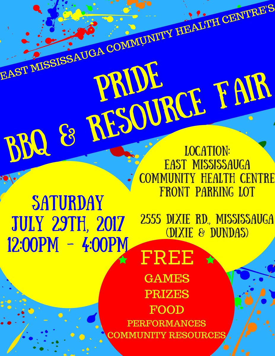 Join us July 29 12-4pm for FREE BBQ &amp; Fun!
All are welcome! <a href="/EastMissCHC/">East Mississauga CHC</a> #PeelRegion #Mississauga #LGBTQ #LGBT #trans #LGBTTIQQ2S #Pride
