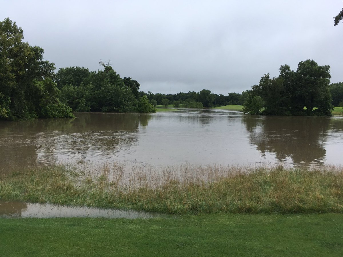 HOAgolfSuper's tweet photo. More water than land at HOA. Deer stranded on 7 green https://t.co/t9Rfv563nD