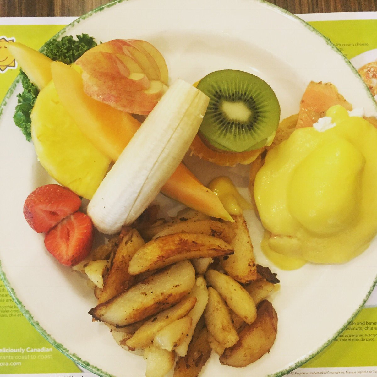 Eggs Benedict with salmon, potatoes and fruits at <a href="/CoraRestaurants/">@CoraRestaurants</a> #eatdrinkvictoria #eatingout #eatlovers #yyjfood