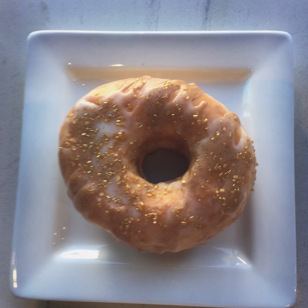 Today's daily doughnut is a cinnamon honey glazed donut w/ golden sprinkles! 

Also available in gluten free.
