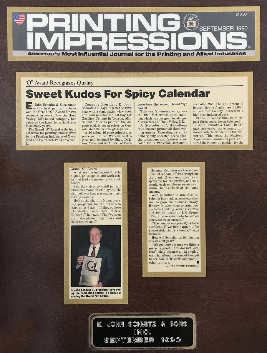 SchmitzPress's tweet photo. Article in Printing Impressions about our Q Best of Show award for the 1990 McCormick Spice calendar. We also printed the 2nd place winner. https://t.co/gcuDsEAxnJ