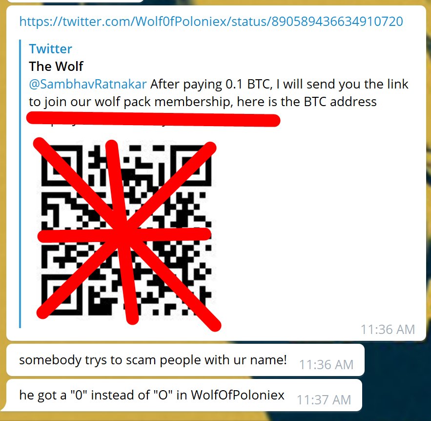 whatexchange's tweet image. #ScamAlert This cunt is trying to scam people with my name. His handle is "@Wolf0fPoloniex" (WITH A 0). PLEASE BE CAUTIOUS OF THIS SCAMMER!!