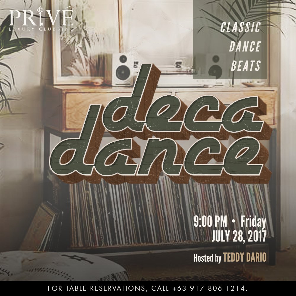 PriveLuxuryClub's tweet photo. Enjoy classic dance beats every Friday at the longest-running weekly club night DECADANCE! Doors open at 9 PM. Let's groove tonight! https://t.co/lvBAlt2z54