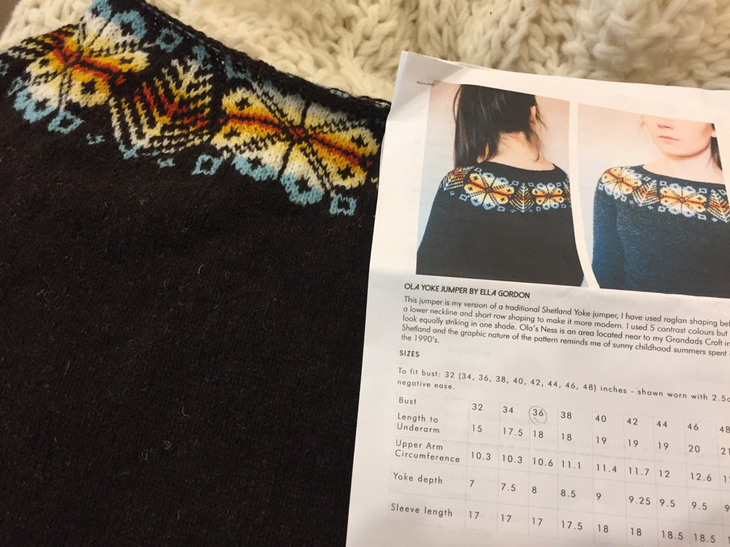 s_gundrum's tweet photo. Peggy is almost done her Ola Yoke Jumper by Ella Gordon. @Jamieson_Smith @ow123 https://t.co/iirZiHIFfO