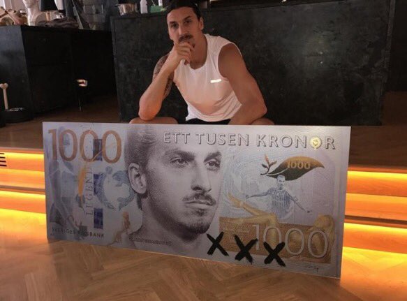 FootyWorIdies's tweet image. Zlatan's face is now on the Swedish 1,000 Kroner note. #ZlatanFacts
