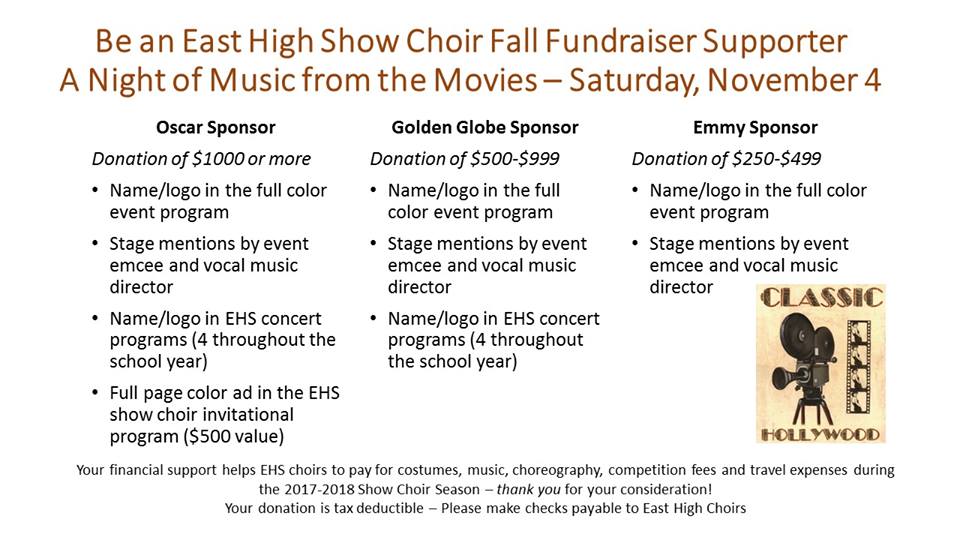 easthighchoirs's tweet photo. Consider a tax-deductible donation in support of some great kids! And- attend our event on November 4! #SupportTheArts https://t.co/nkroQpxSHb