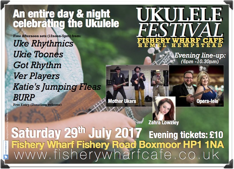 CreativeDacorum's tweet photo. #Dacorum Ukulele fest @FisheryWharf this Saturday. Free day event, feat 9 acts! Followed by paid4 evening concert. https://t.co/62cR54KH6F https://t.co/UlakfhvZdF