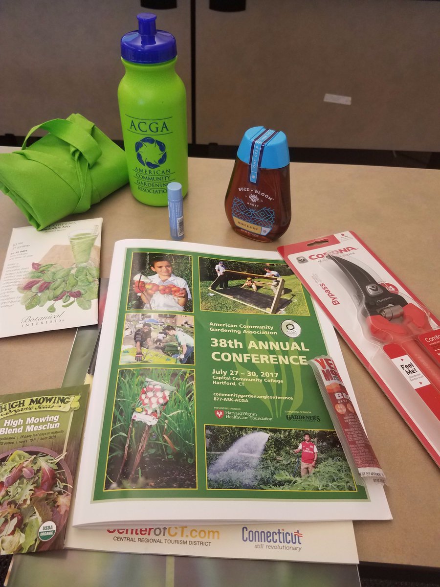 corbinspsmw's tweet photo. Look at all the goodies in my #acga17 bag! Sadly the honey and pruning sheers won't be welcome on the plane home. https://t.co/wh5OdfyUnG