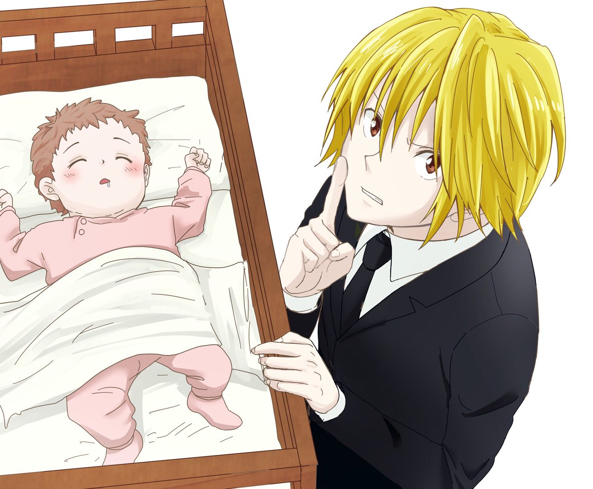_ekomari_'s tweet photo. ビル「クラピカー」
クラピ「静かにしろ！王子は今おねんね中だ！！！！😠(小声)」

みたいな絵です
赤子の相手だから鎖もナシ🙅 https://t.co/4Q0tW7IiMO