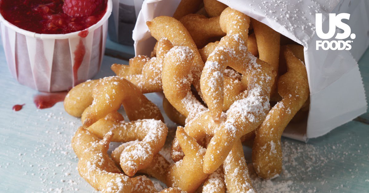 USFoods's tweet photo. #ServerTip: Funnel Cake Sticks are ideal for on-the-go diners. If they can't stay, try a to-go dessert order: https://t.co/j5ED5QsrUL https://t.co/WO5I5epmdC