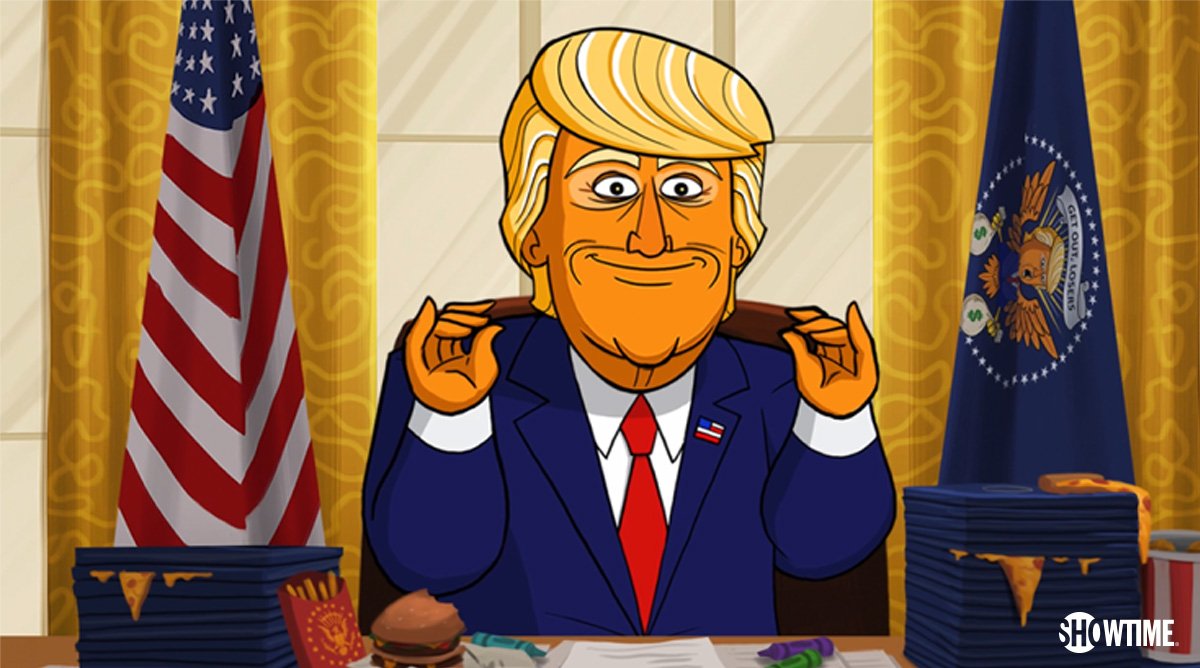Showtime's tweet photo. This fall, #Showtime will air a new animated series executive produced by @StephenAtHome &amp; @ChrisLicht, centering on the #Trump White House. https://t.co/zrHZbYN4r7