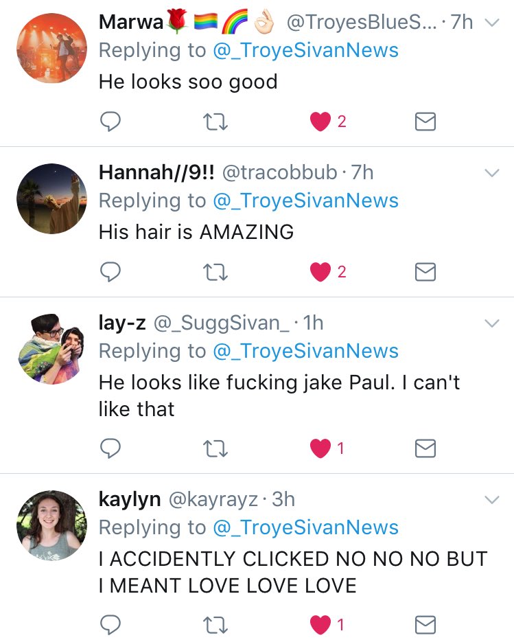 TroyeSivanVotes's tweet photo. Some reactions to TROYES NEW HAIR! https://t.co/SnytXVBzmf