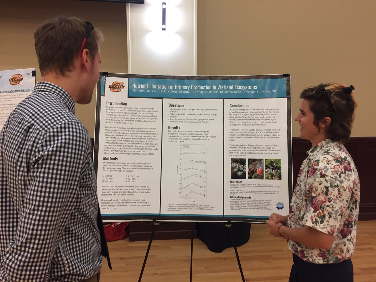 maggiej0hns0n's tweet photo. Presenting our posters at @okstate today! So fun to share what the #REUstreamteam has been working on! @OSU_Research @oberlincollege https://t.co/mW2byKqKWr