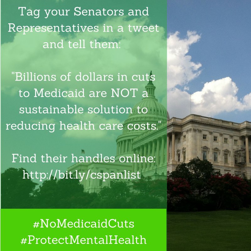MentalHealthAm's tweet photo. @ your Senators and tell them billions of dollars in cuts to #Medicaid are not a sustainable way to reduce #healthcare costs https://t.co/gKC2peijWS