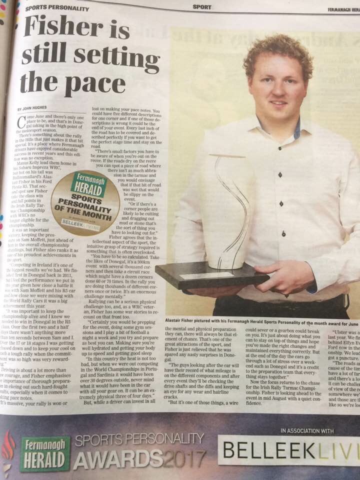 alastair_fisher's tweet photo. Thanks to @Ferm_Herald for my SPOTM award for our @OffDonegalRally performance @ModernTyres @sitemanrecruit @Pawtals @bigcityrally https://t.co/hop4ALVReR