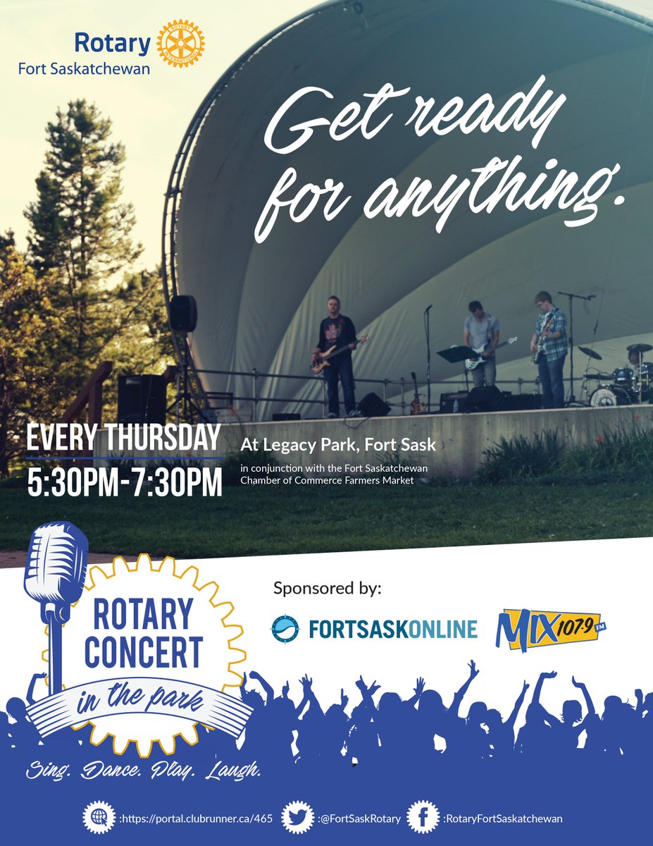 #Fortsask! Check out <a href="/FortSaskRotary/">FortSaskRotary</a>'s Concert in the Park tonight! In conjunction with @FtSaskChamber Farmer's Market.