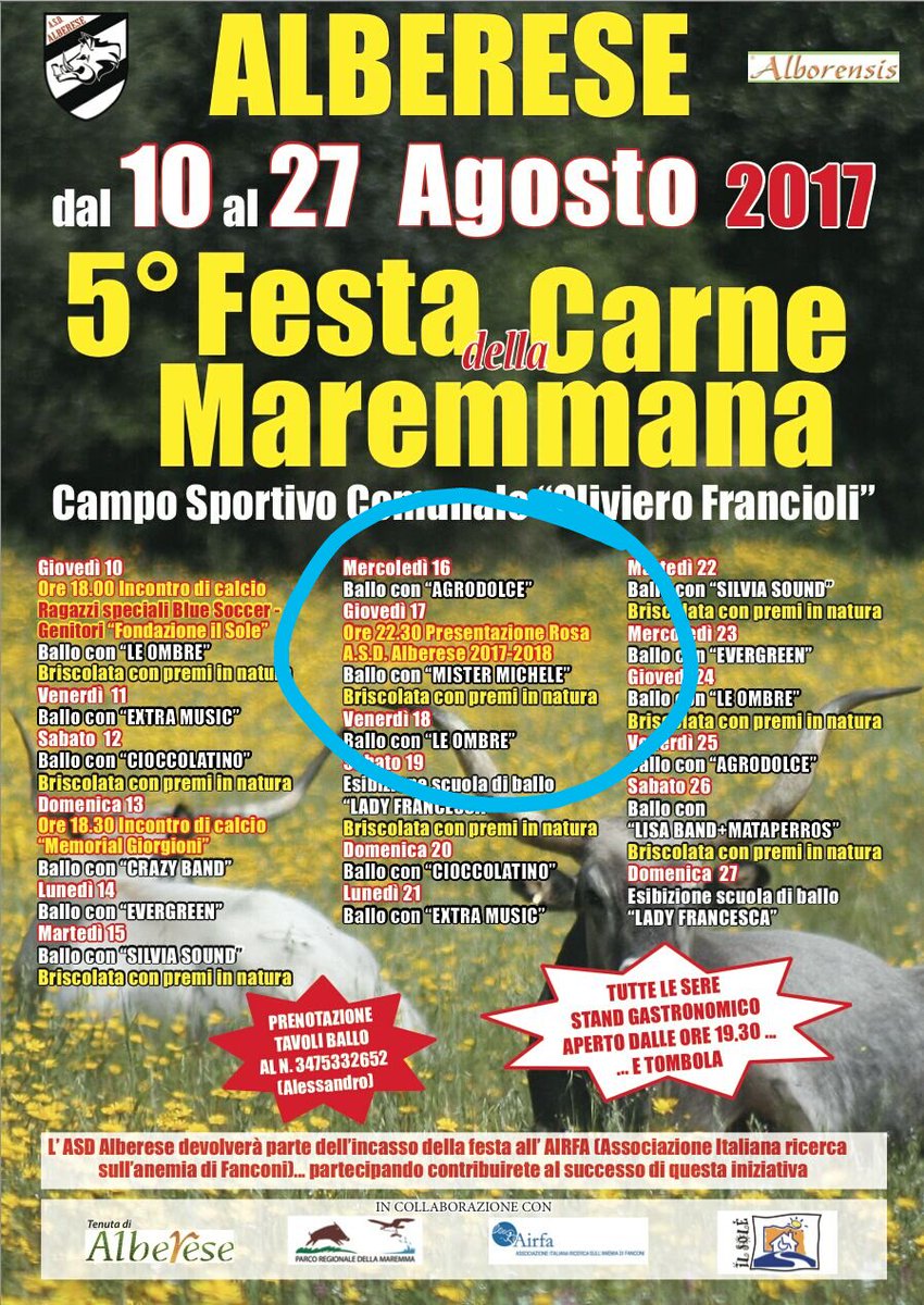 AsdAlberese's tweet photo. Presentazione ufficiale il 17 Agosto durante la festa della carne #maremmana ad #Alberese. Come sempre cibo ottimo e tanta gente!! #sagra https://t.co/fhSFlLPyBB