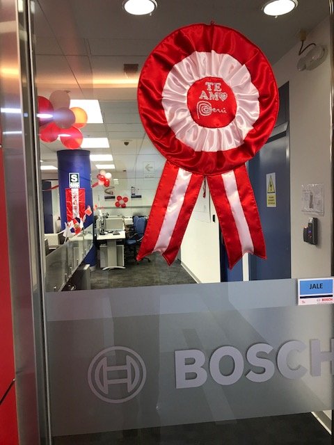 HStreitberg's tweet photo. Team #Bosch Peru celebrates the national day of #Peru in our #office decorated in the national colours. Felices Fiestas mañana equipo #RBPE https://t.co/ZanpPsdAn7