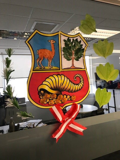 HStreitberg's tweet photo. Team #Bosch Peru celebrates the national day of #Peru in our #office decorated in the national colours. Felices Fiestas mañana equipo #RBPE https://t.co/ZanpPsdAn7
