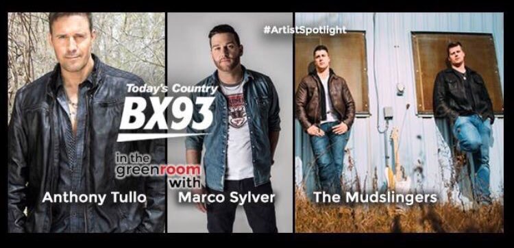 It's a TRIPLE #ArtistSpotlight today at the #BX93GreenRoom! Catch <a href="/anthonytullo1/">Anthony Tullo</a> at 2:15, <a href="/MarcoSylver/">Marco Sylver</a> at 3, &amp; <a href="/The_Mudslingers/">The Mudslingers</a> at 4!
