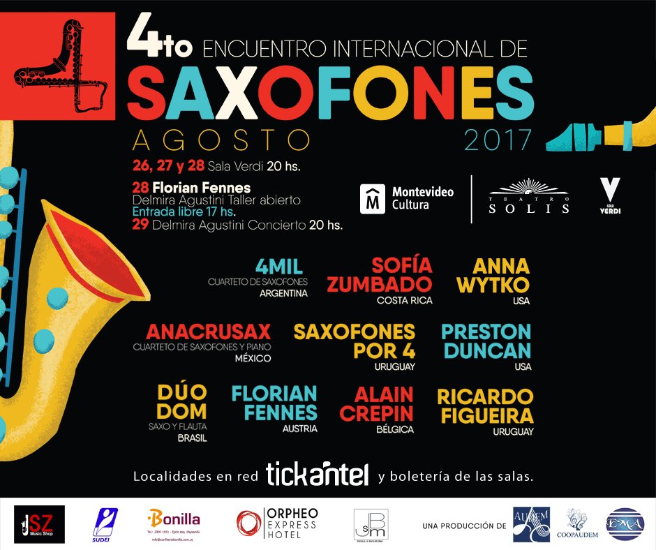 michellealtier's tweet photo. Gracias por ayudarnos a difundir !! @SebaSanchezuy @lacuchara_radio @FernandoTetes @DelSurRNU #Saxofones2017 ๐ https://t.co/JRfF8NZB5z