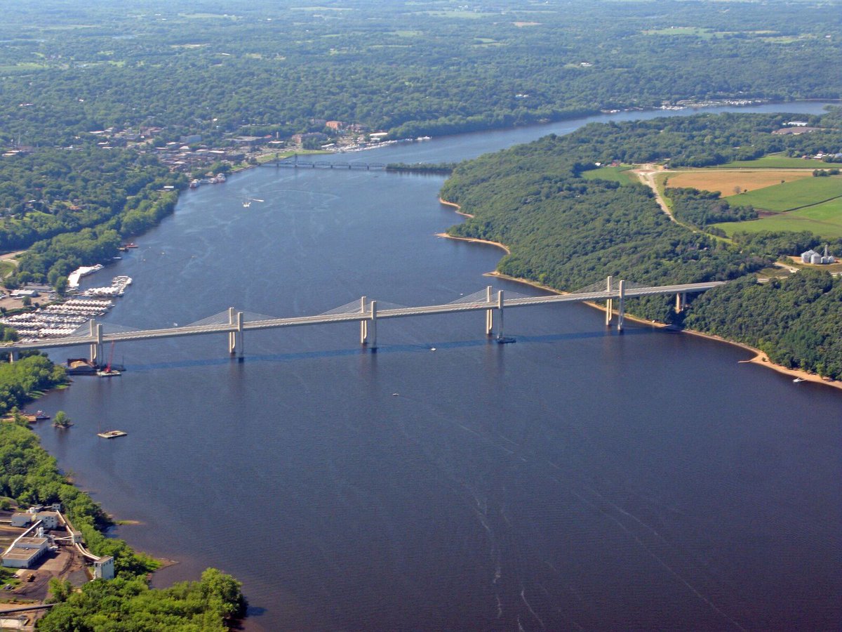 stcroixcrossing's tweet photo. Looking north from MN over the St. Croix Crossing and the Stillwater Lift Bridge. Photo from July 26. https://t.co/2LNNqwh80O