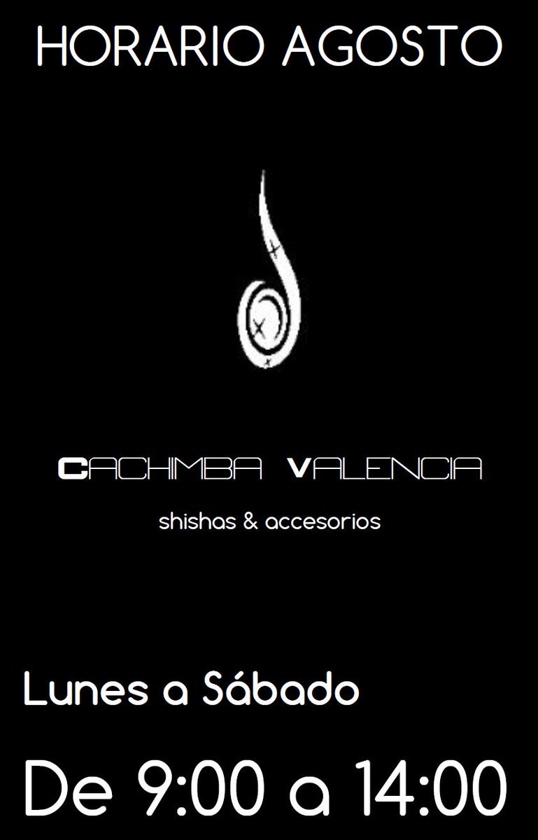 CachimbaVLC's tweet photo. Día 14 y 15 de agosto cerrado. ¡Felices vacaciones!
#CachimbaValencia #CachimbaVLC #shisha #Hookah https://t.co/v9qTH4z6Z2