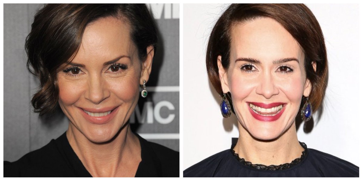 PeaceLoveRay's tweet photo. I'm 90% sure @MsSarahPaulson and @EmbethDavidtz are the EXACT same person or they were in a like Bette and Dot like situation... #WeGotGot https://t.co/BF3REHc7pT