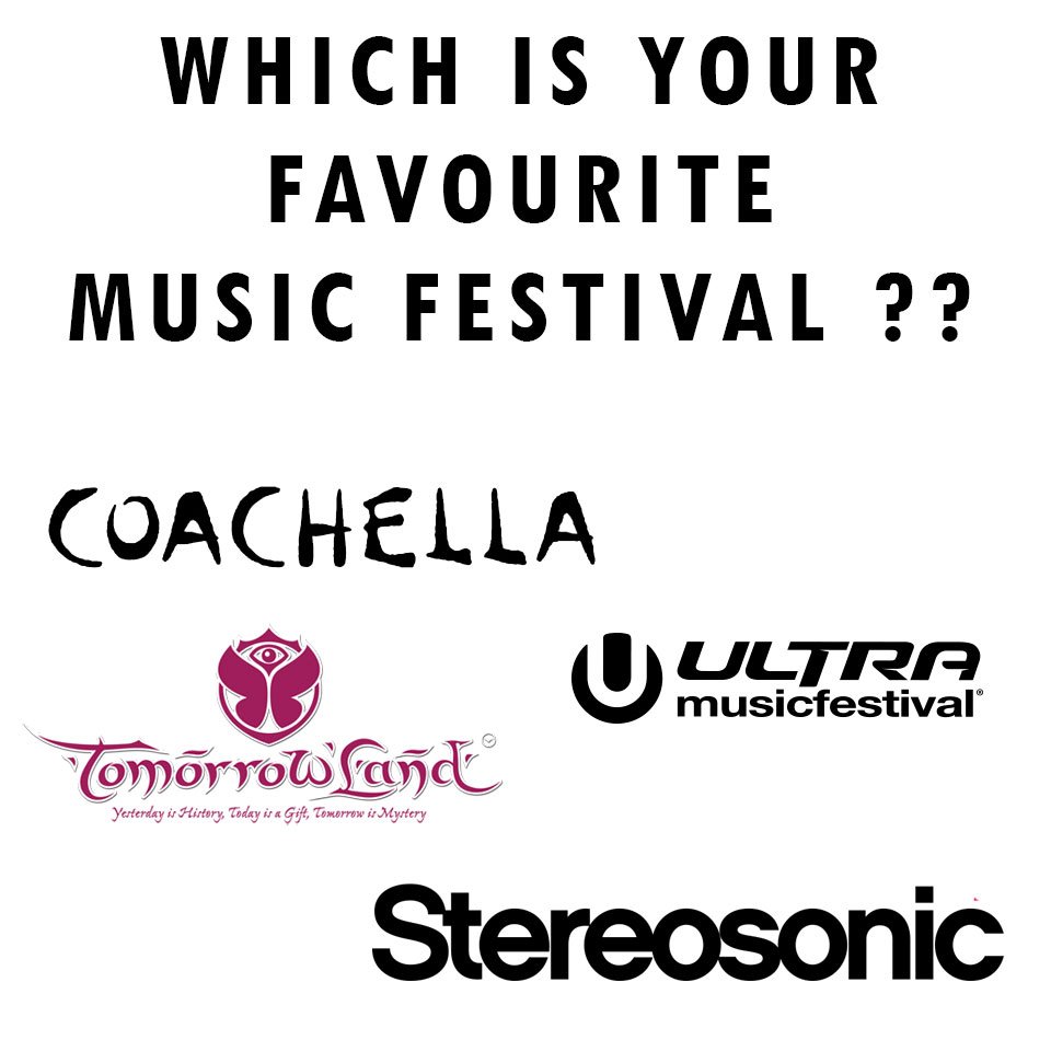 JustMusicRecs's tweet photo. WHICH IS YOUR FAVORITE MUSIC FESTIVAL ??
If you your Favorite Festival is not here then mention them. #JMR #MusicFestival #EDM #TranceFamily https://t.co/lEq08aC7mV