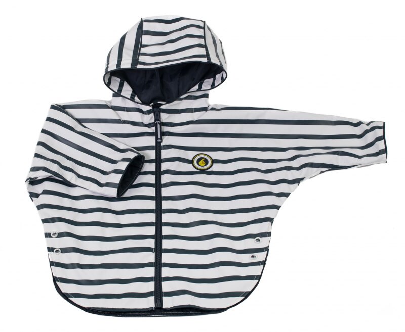 Nieuw in de webshop! Gestreepte regenponcho van Hublot in marine/wit of wit/marine voor kleintjes van 9, 12, 18 of 23 maanden.