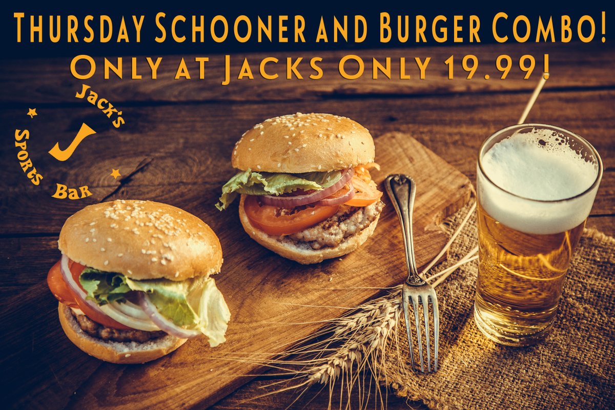 JacksPizzaCafe1's tweet photo. Thursday Schooner + Burger Special. Kobe Beef Burger and 34oz Beer only 19.99!!! #yeg #jacks #beer #burger #kobebeef https://t.co/GEgGDn6pNb