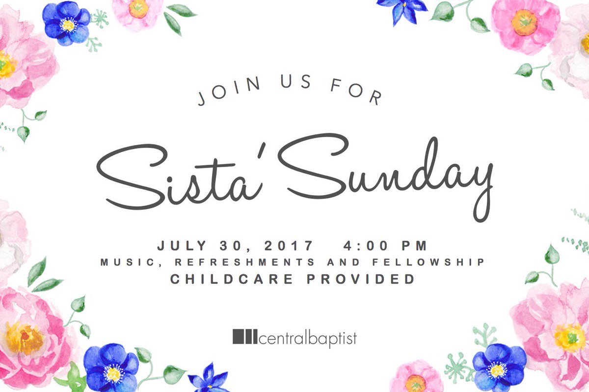 Hey sisters! Don't forget Sista' Sunday THIS Sunday at 4pm! We encourage you to join in on food and fellowship!