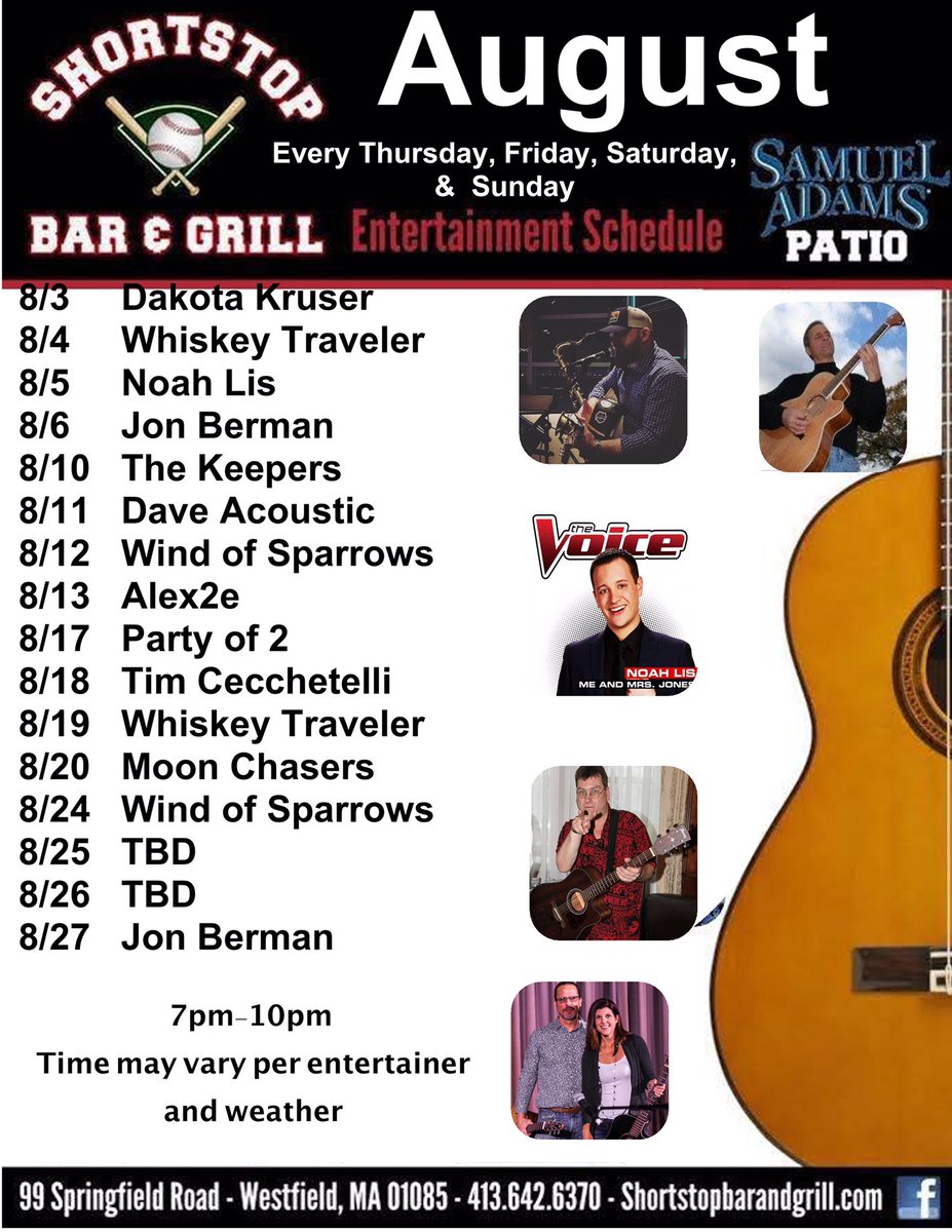 BarShortstop's tweet photo. woah! AUGUST is just a few days away- be sure to check out our live entertainment schedule! 😁🍻🎼 https://t.co/KZ4CMbXIKq