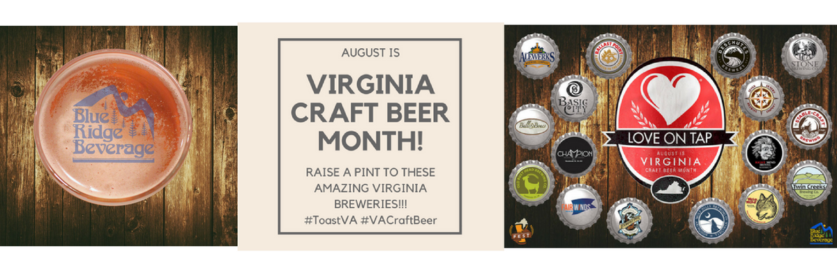 BlueRidgeBev's tweet photo. August is #Virginia Craft #Beer Month, join us in raising a pint to these amazing #VA Breweries! 
#ToastVA  #DrinkVA #VACraftBeer #VABeer https://t.co/TniegRUxye
