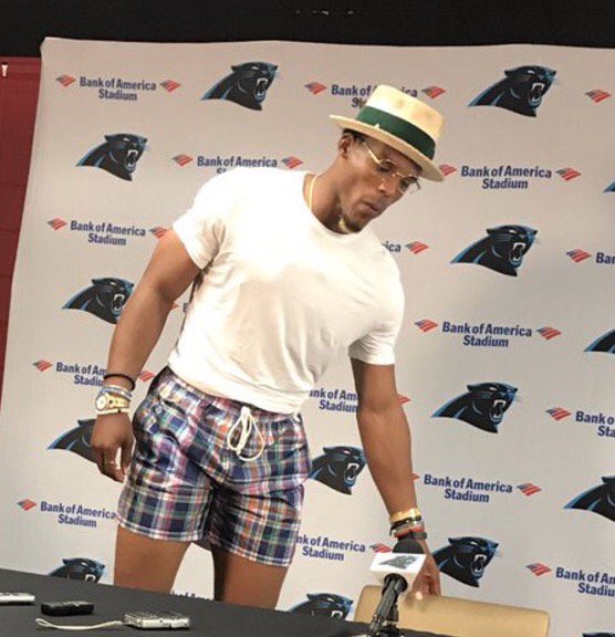 OneTakeAtATime's tweet photo. You know the NFL is almost back when your timeline starts getting filled with pictures of Cam Newton wearing stupid clothing https://t.co/fw3it0W2q7