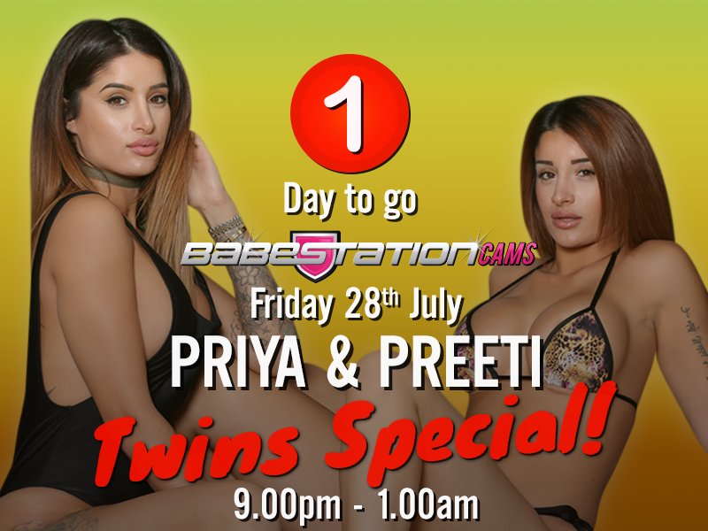 1⃣ Day to go!

...for the Twin Special Cam Show!

Friday Night at 9PM

@Priya_Y &amp; @preeti_young 

On https://t.co/QL3uLDHjZ8

👿🔞💦 https://t.co/gdkd5iGB3Q