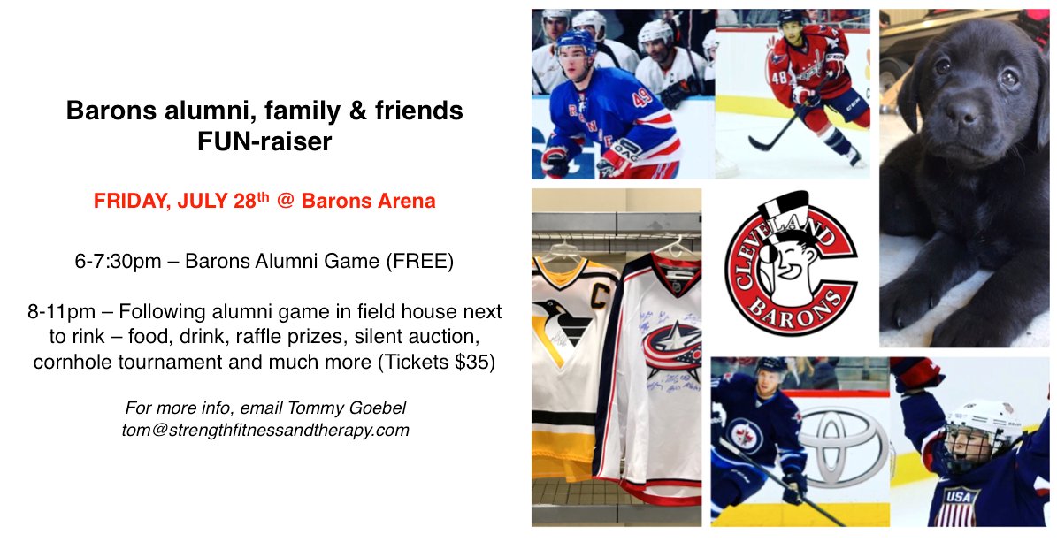 CleveBaronsT1's tweet photo. Giving away some great prizes tomorrow night at the Barons Alumni Family &amp; Friends Fun-raiser at Barons Arena. Hope you can make it! https://t.co/Iv94l0HKrt